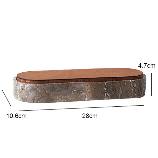 Vintage Travertine Box Luxury Jewelry Earrings Necklace Display Storage Jar Natural Stone Oval Container with Leather Cover