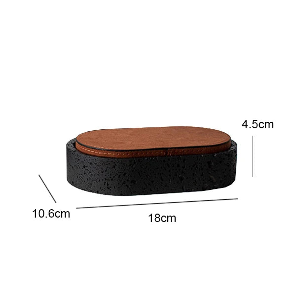 Vintage Travertine Box Luxury Jewelry Earrings Necklace Display Storage Jar Natural Stone Oval Container with Leather Cover