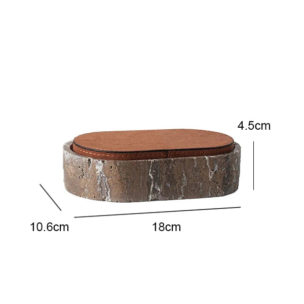 Vintage Travertine Box Luxury Jewelry Earrings Necklace Display Storage Jar Natural Stone Oval Container with Leather Cover