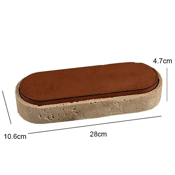 Vintage Travertine Box Luxury Jewelry Earrings Necklace Display Storage Jar Natural Stone Oval Container with Leather Cover