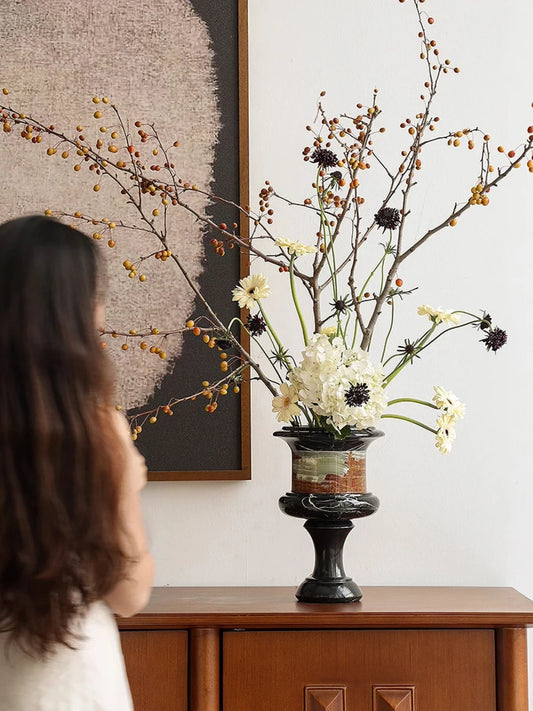 Natural Marble Vase for Dining Table Vintage Flower Vase for Living Room Home Decor