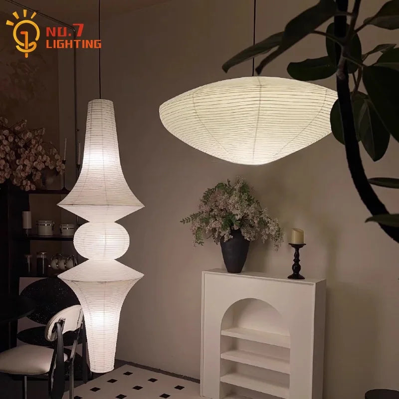 Japanese Noguchi Yong Medieval Pendant Lights LED E27 Rice Paper Hanging Lamp Living Room Bedroom Restaurant Cafe Hotel Homestay