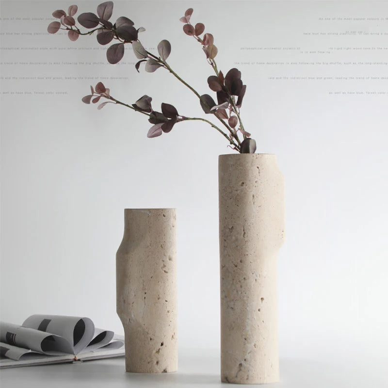 Minimalism Natural Marble Travertine Vase Home Decor Living Room Scandinavian Flower Holder Vase Table