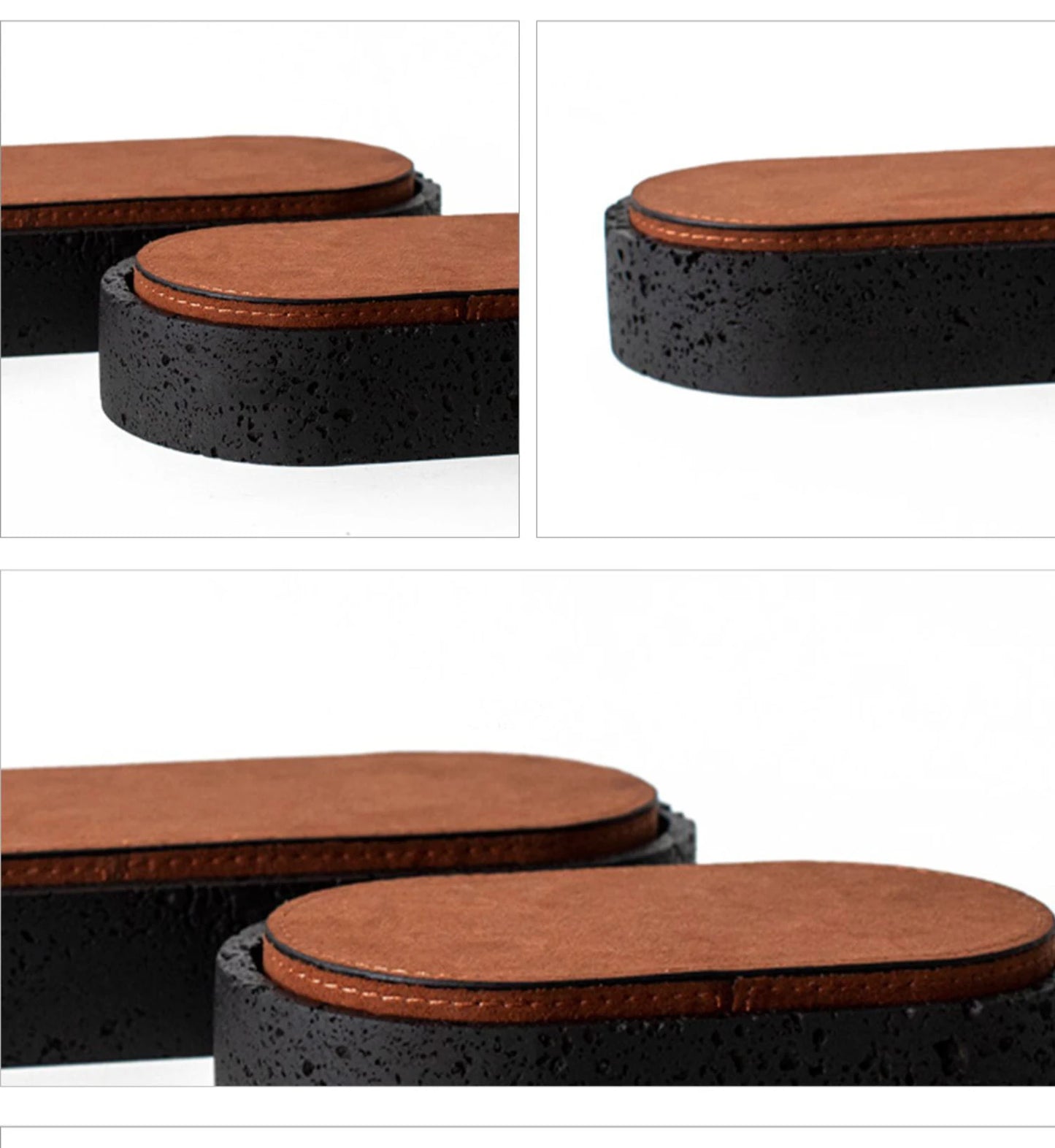 Vintage Travertine Box Luxury Jewelry Earrings Necklace Display Storage Jar Natural Stone Oval Container with Leather Cover