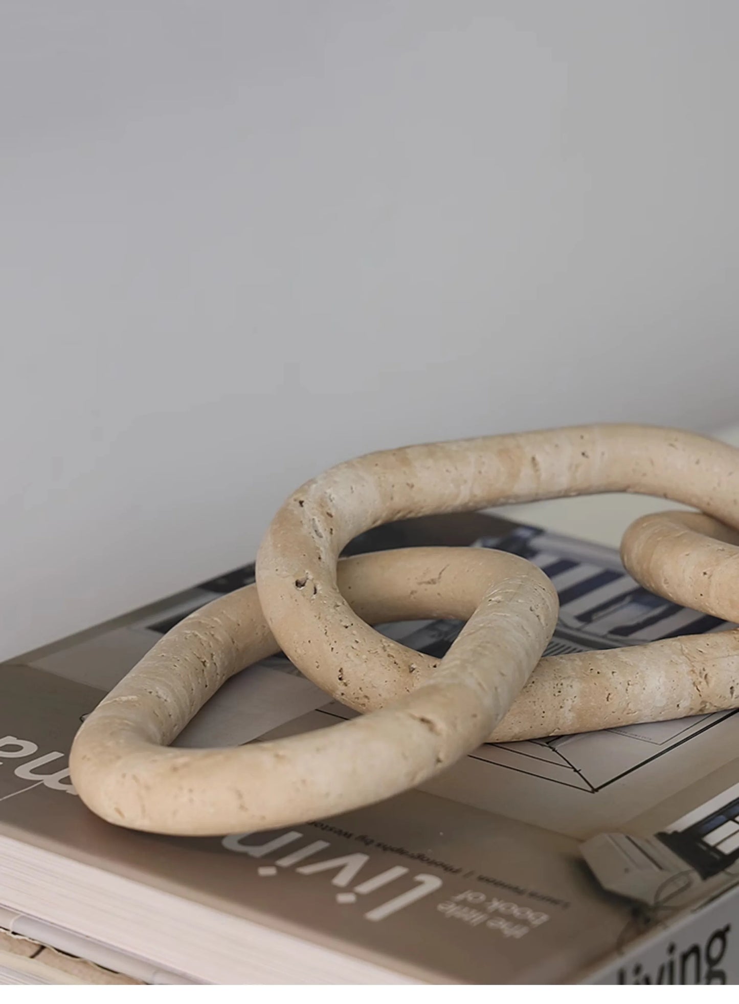Marble Chain Link Decor for Coffee Table and Bookshelf Rustic Travertine Decorative Objects for Farmhouse