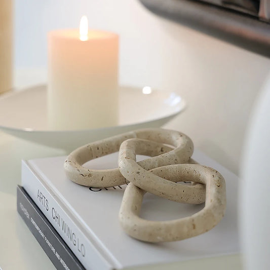 Marble Chain Link Decor for Coffee Table and Bookshelf Rustic Travertine Decorative Objects for Farmhouse