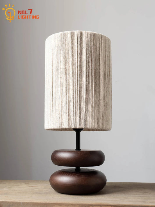 Japanese Wabi-sabi Atmosphere Solid Wood Table Lamp LED E27 Designer Vintage Zen Art Decorative Desk Lights Bedroom Living Room