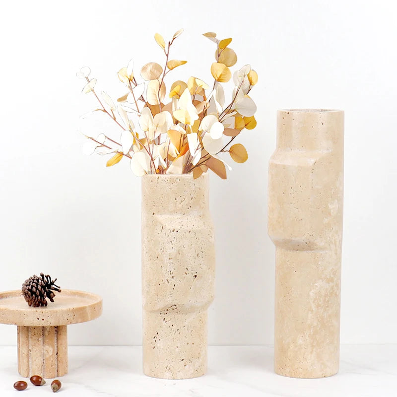 Minimalism Natural Marble Travertine Vase Home Decor Living Room Scandinavian Flower Holder Vase Table