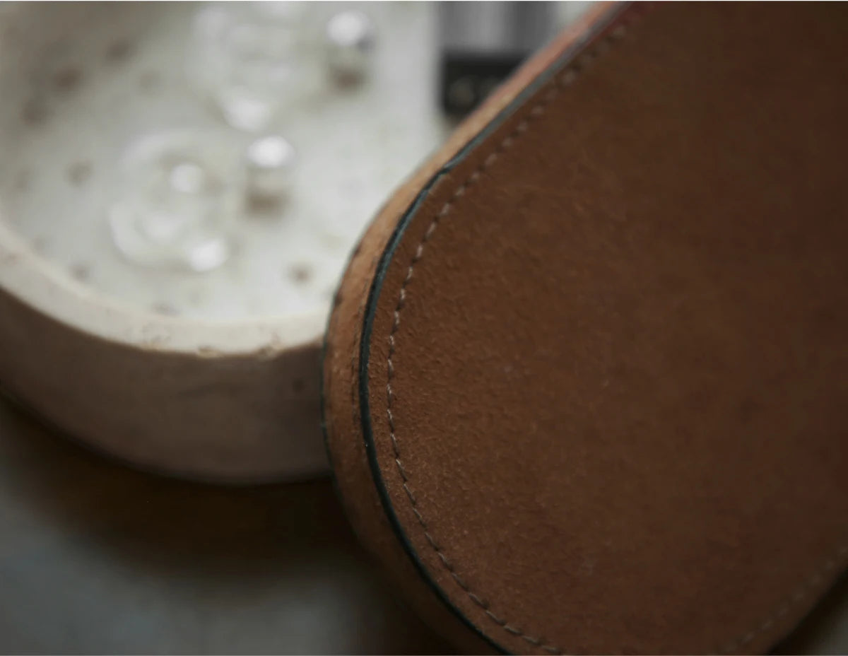 Vintage Travertine Box Luxury Jewelry Earrings Necklace Display Storage Jar Natural Stone Oval Container with Leather Cover