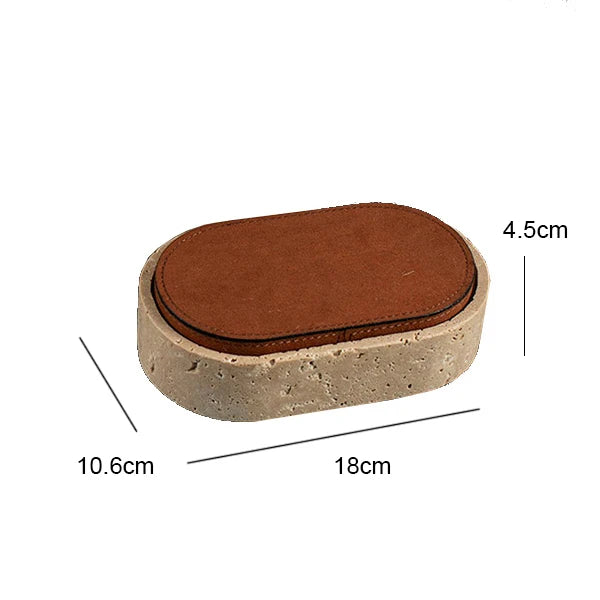 Vintage Travertine Box Luxury Jewelry Earrings Necklace Display Storage Jar Natural Stone Oval Container with Leather Cover