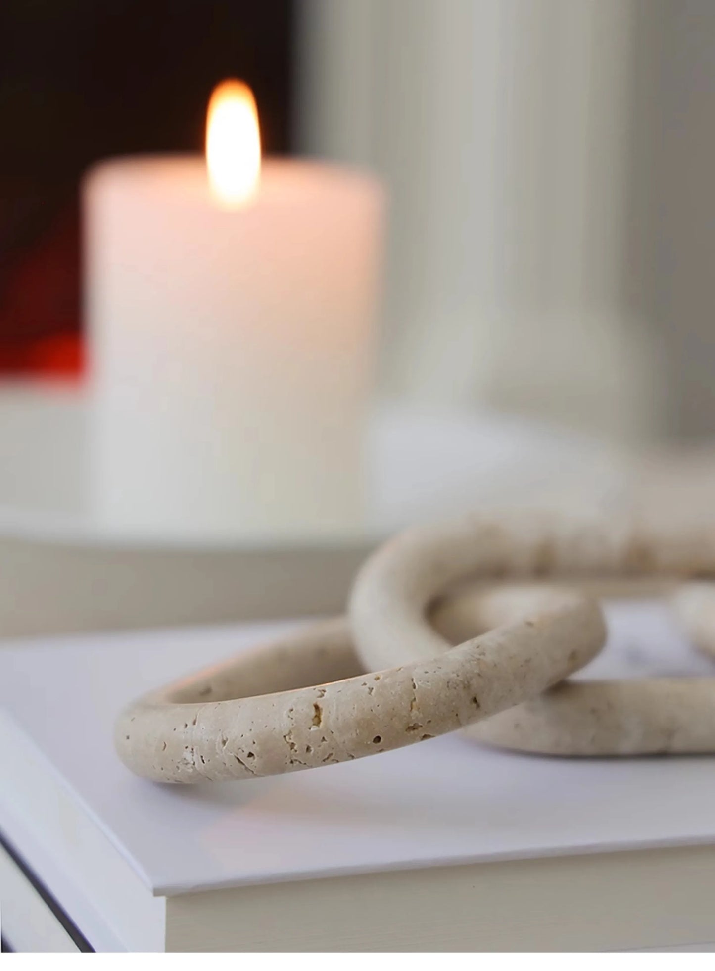 Marble Chain Link Decor for Coffee Table and Bookshelf Rustic Travertine Decorative Objects for Farmhouse